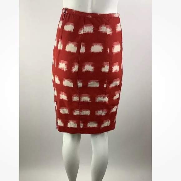 Corey Lynn Calter Sz 2 Cotton Linen Graphic Print Pencil Skirt Red White - Picture 4 of 7